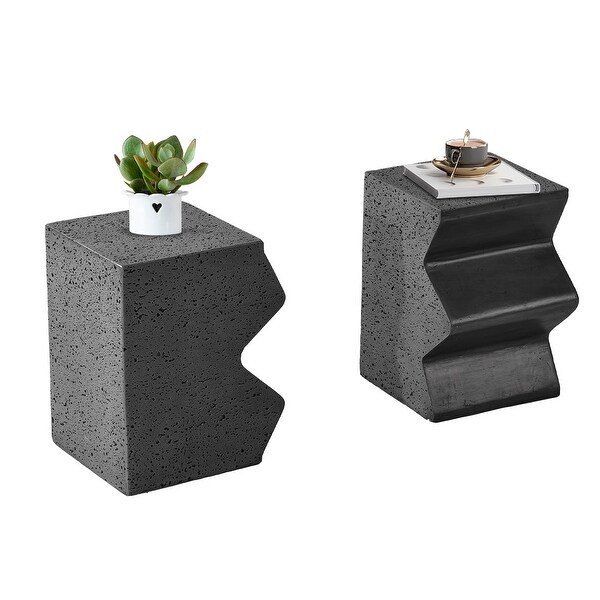 Outdoor Concrete Side Table w Spotted，Set of 2 Patio Rectangular End Table