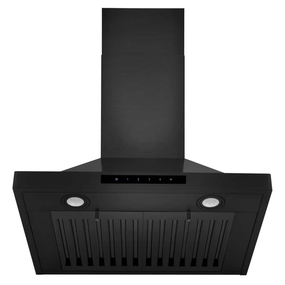 ZLINE Kitchen and Bath ZLINE 24  Convertible Wall Mount Range Hood in Black Stainless Steel with Set of 2 Charcoal Filters and Baffle Filters