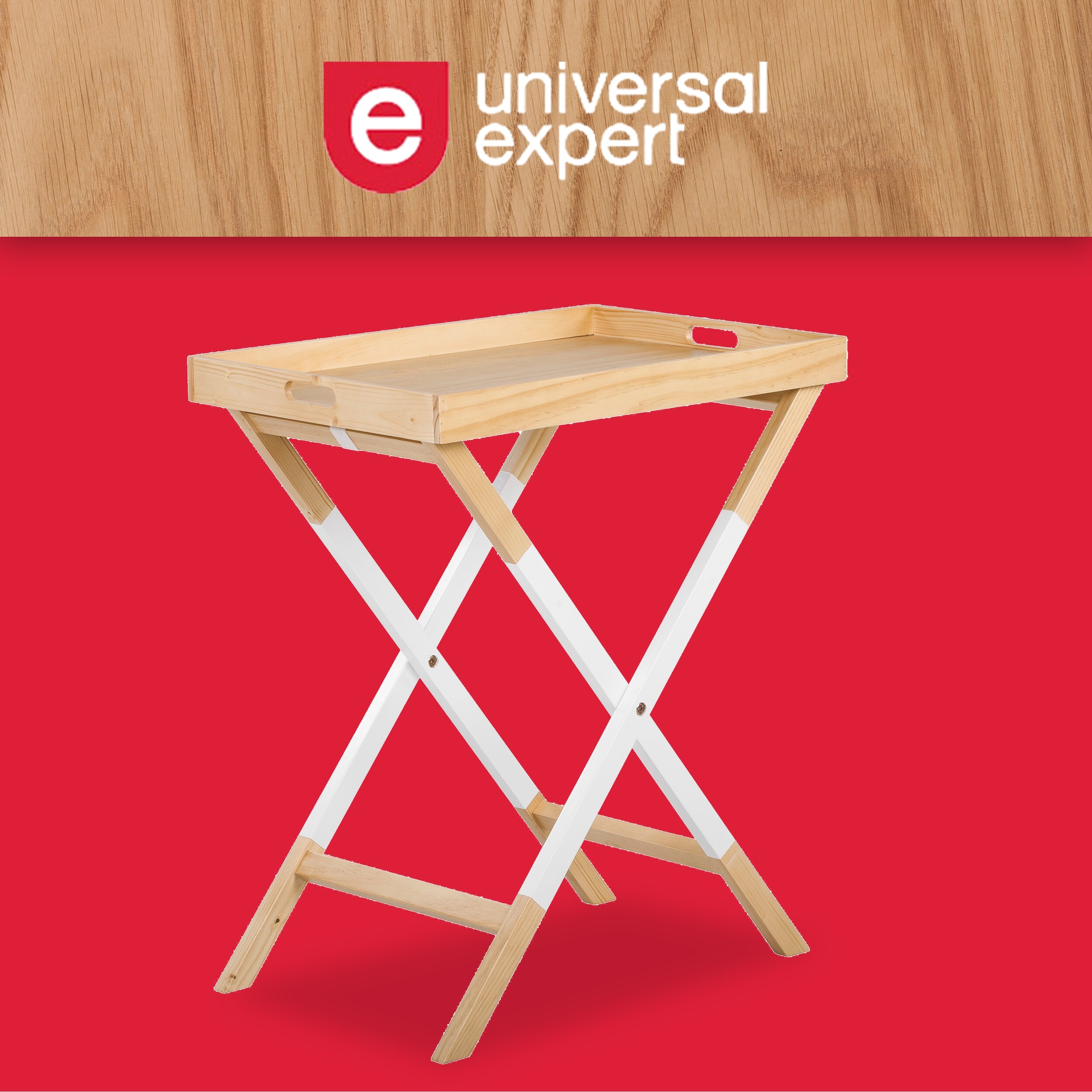 Universal Expert Remus Folding Tray Table， Modern Oak and White