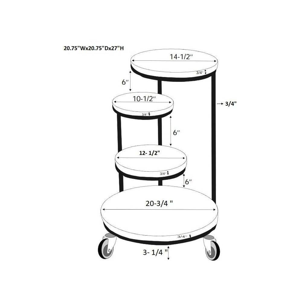 Powell Company Josie 25 in. Natural Wood and Black Metal 4-Tiered Plant Stand Wheels HD1452A19