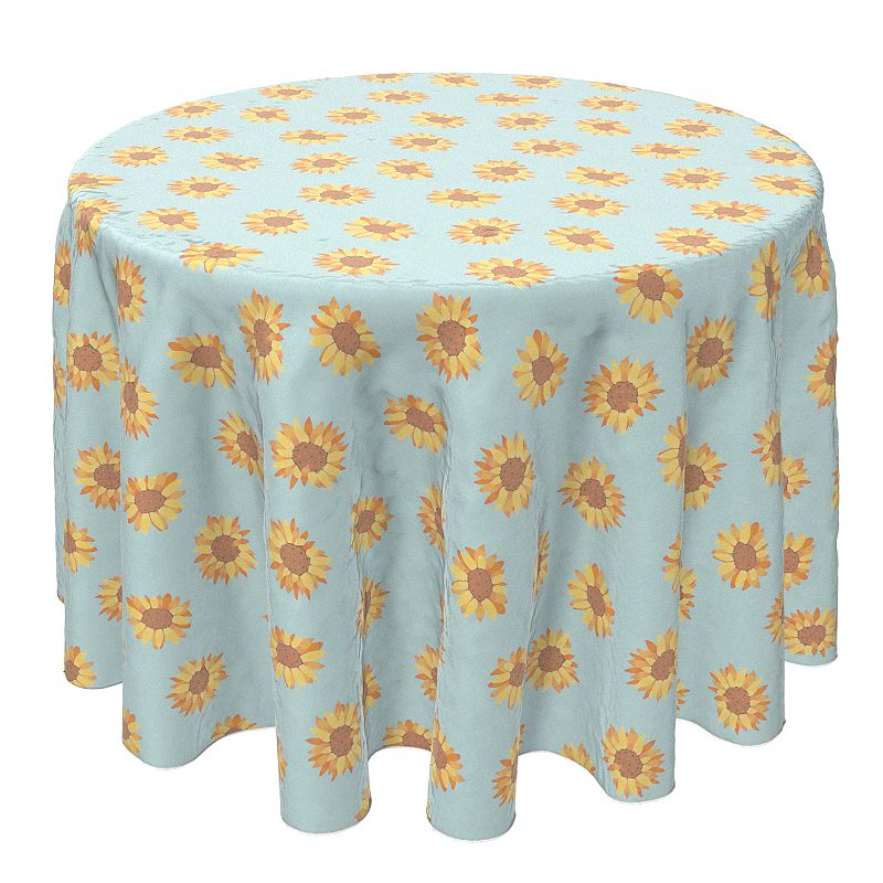 Round Tablecloth， 100% Cotton， 60 Round， Summer Sunflower