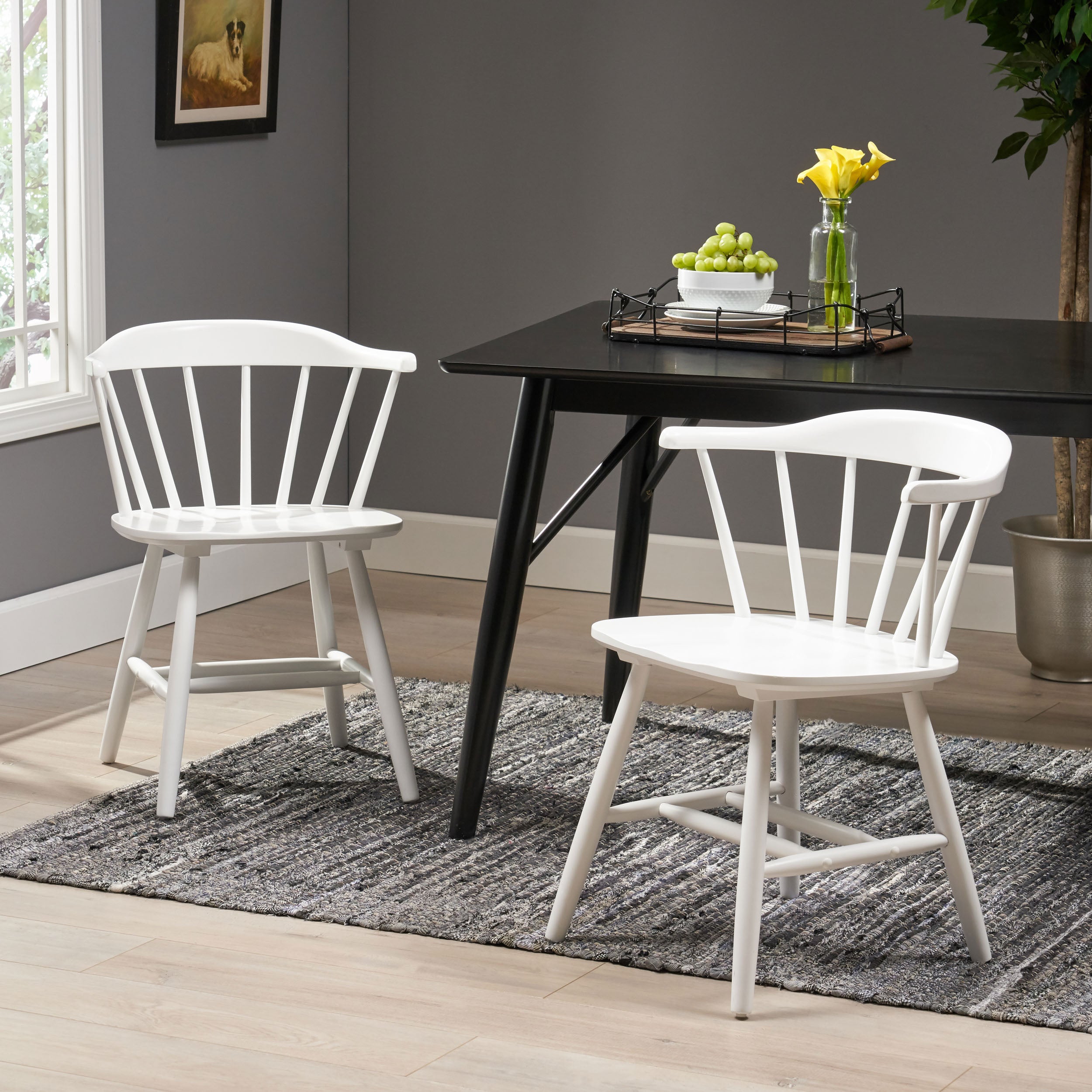 Mia Farmhouse Spindle Back Rubberwood Dining Chairs (Set of 2)