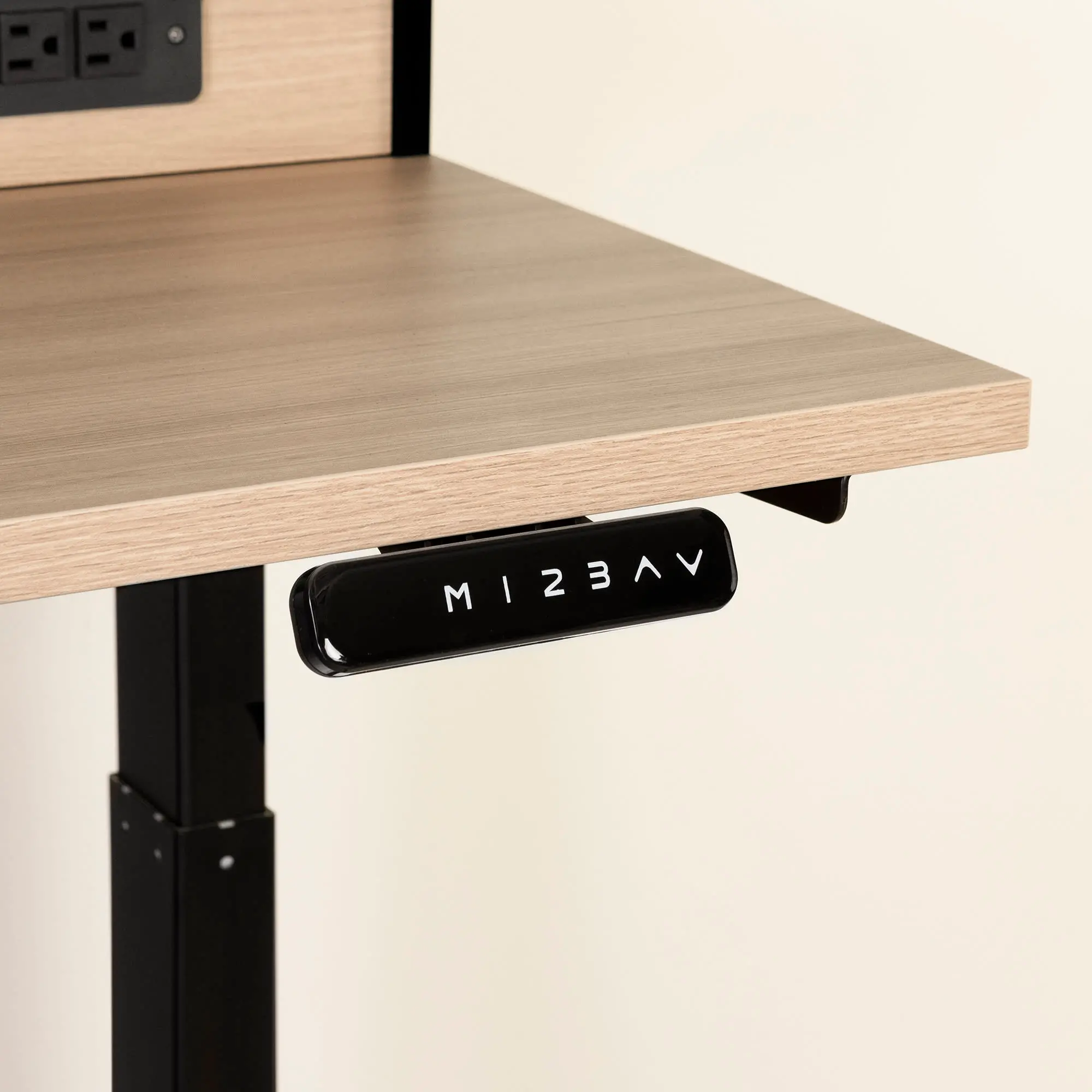 Majyta Light Brown and Black Adjustable Height Standing Desk with Built In Power Bar - South Shore