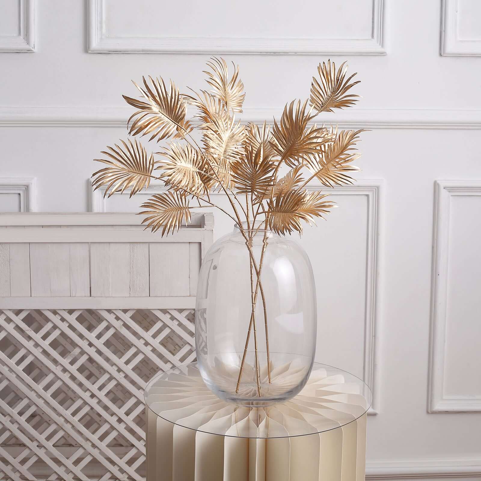 3 Pack Metallic Gold Artificial Palm Leaf Branches, Faux Plant Vase Fillers 24