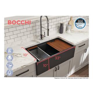 BOCCHI Step-Rim Matte Dark Gray Fireclay 33 in. Single Bowl Farmhouse Apron Front Workstation Kitchen Sink with Accessories 1504-020-0120