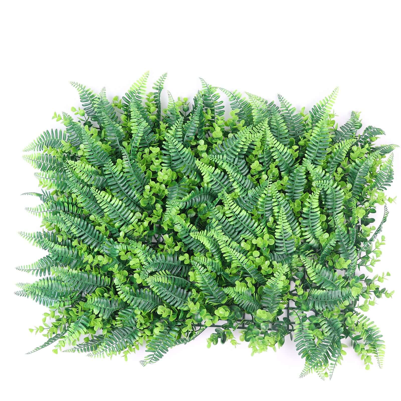 Artificial Boston Fern Eucalyptus Boxwood Greenery Garden Wall, Grass Backdrop Mat, Indoor/Outdoor UV Protected Assorted Foliage 4 Panels 12 Sq. ft.