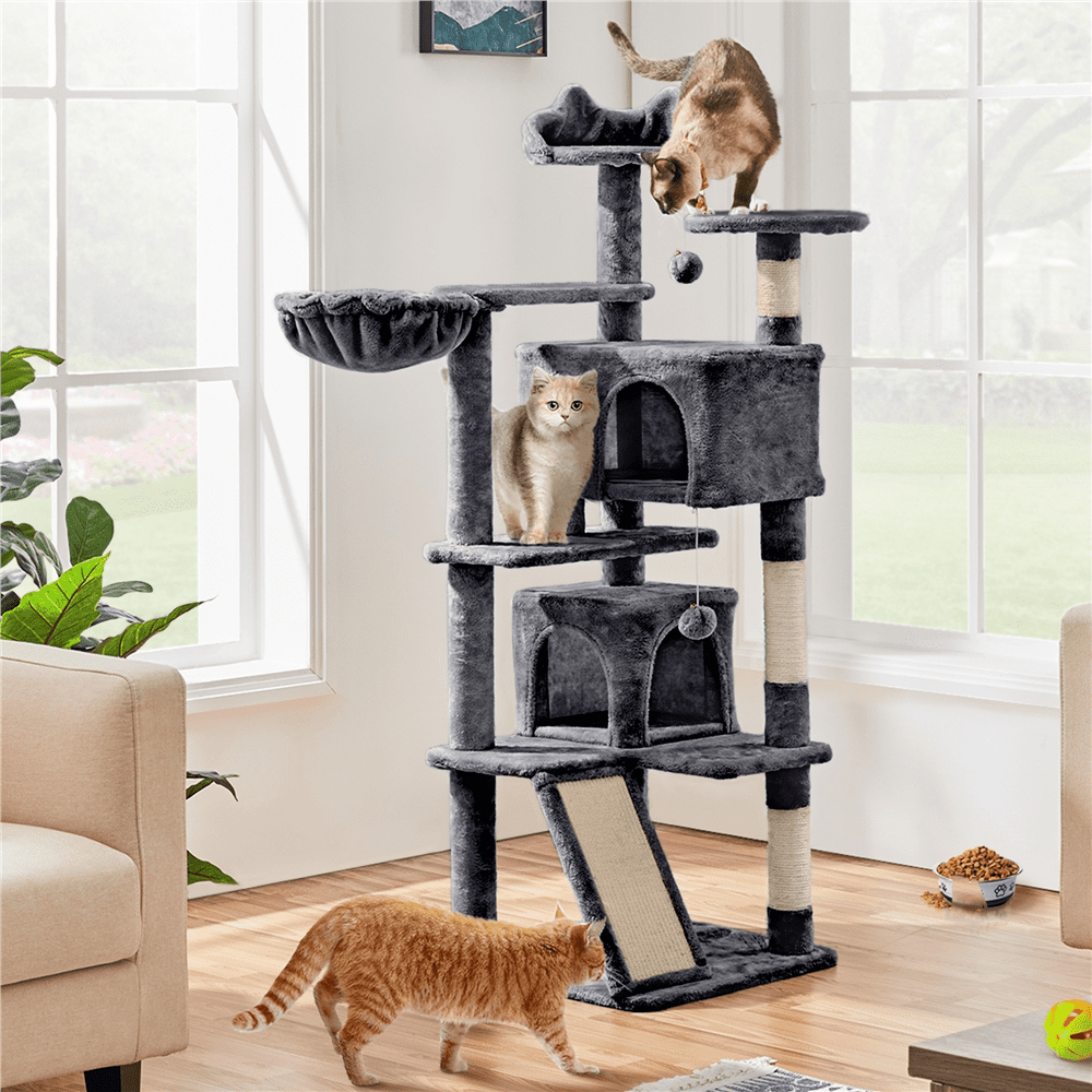 Yaheetech 57'' H Cat Tree Condo Tower w/ Condos， Dark Gray