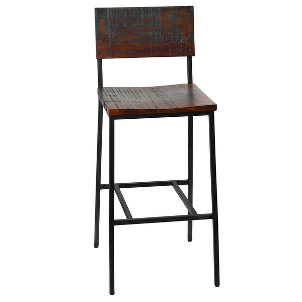 Zoey Rustic Acacia and Antique Iron High Back Bar Stool