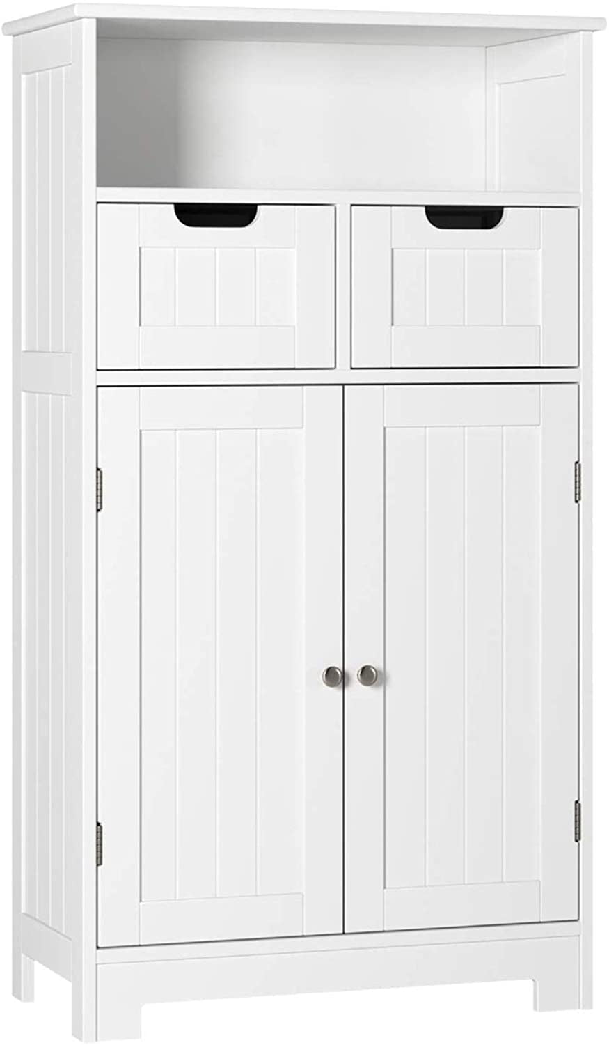 Homfa Bathroom Floor Storage Cabinet, Wood Linen Cabinet with Doors and Drawers and Adjustable Shelf, Kitchen Cupboard, Free Standing Organizer for Living Room Entryway Home Office, White