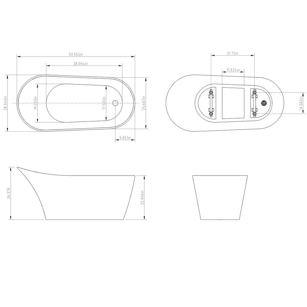 AKDY 59 in. Acrylic Single Slipper Flatbottom Non-Whirlpool Bathtub in Glossy Black BT0126