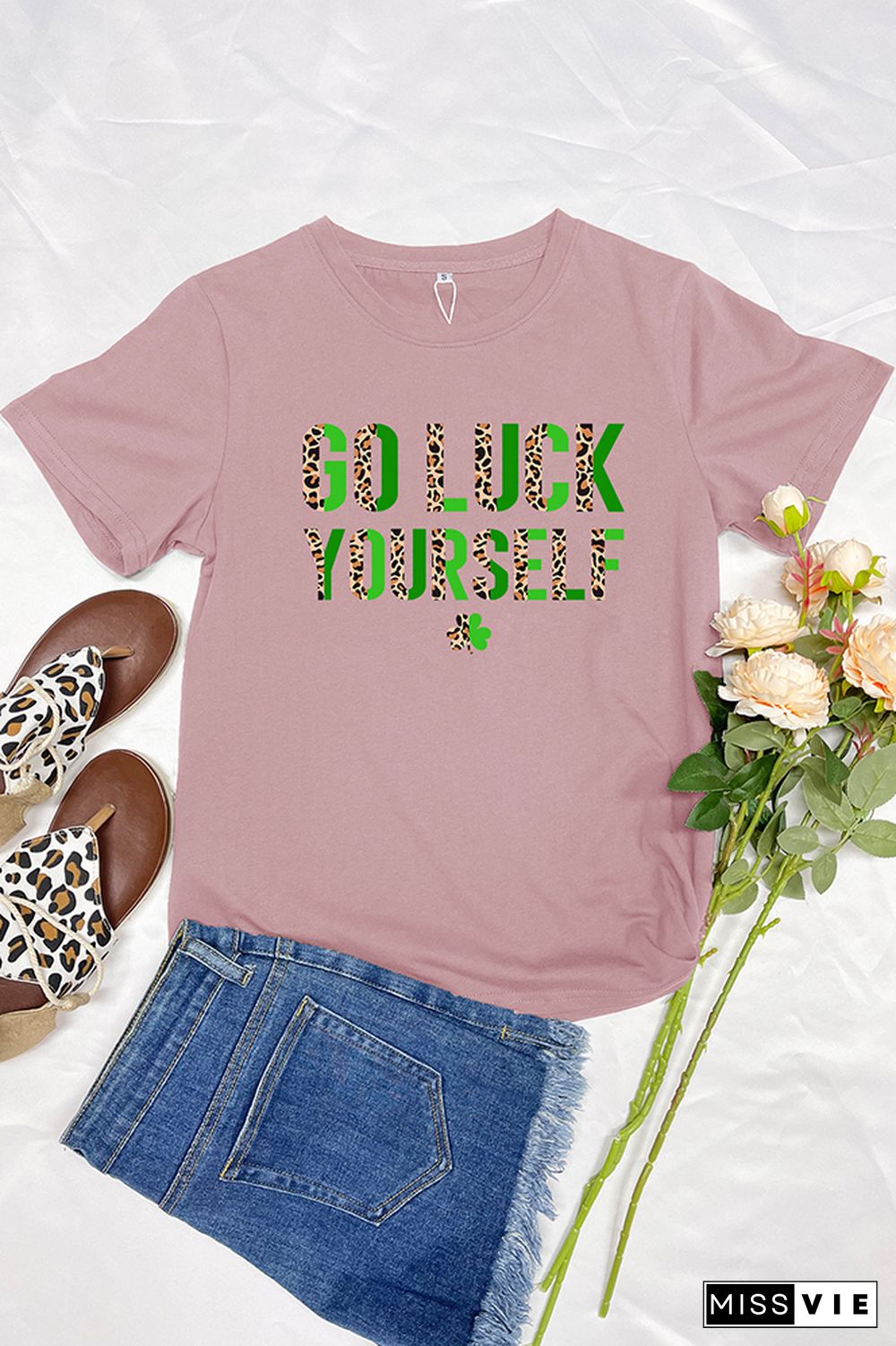 Go Luck Yourself Print Short Sleeve Graphic Tee Wholesale