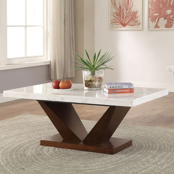 Acme 83335 Forbes Coffee Table  White Marble   Wal...