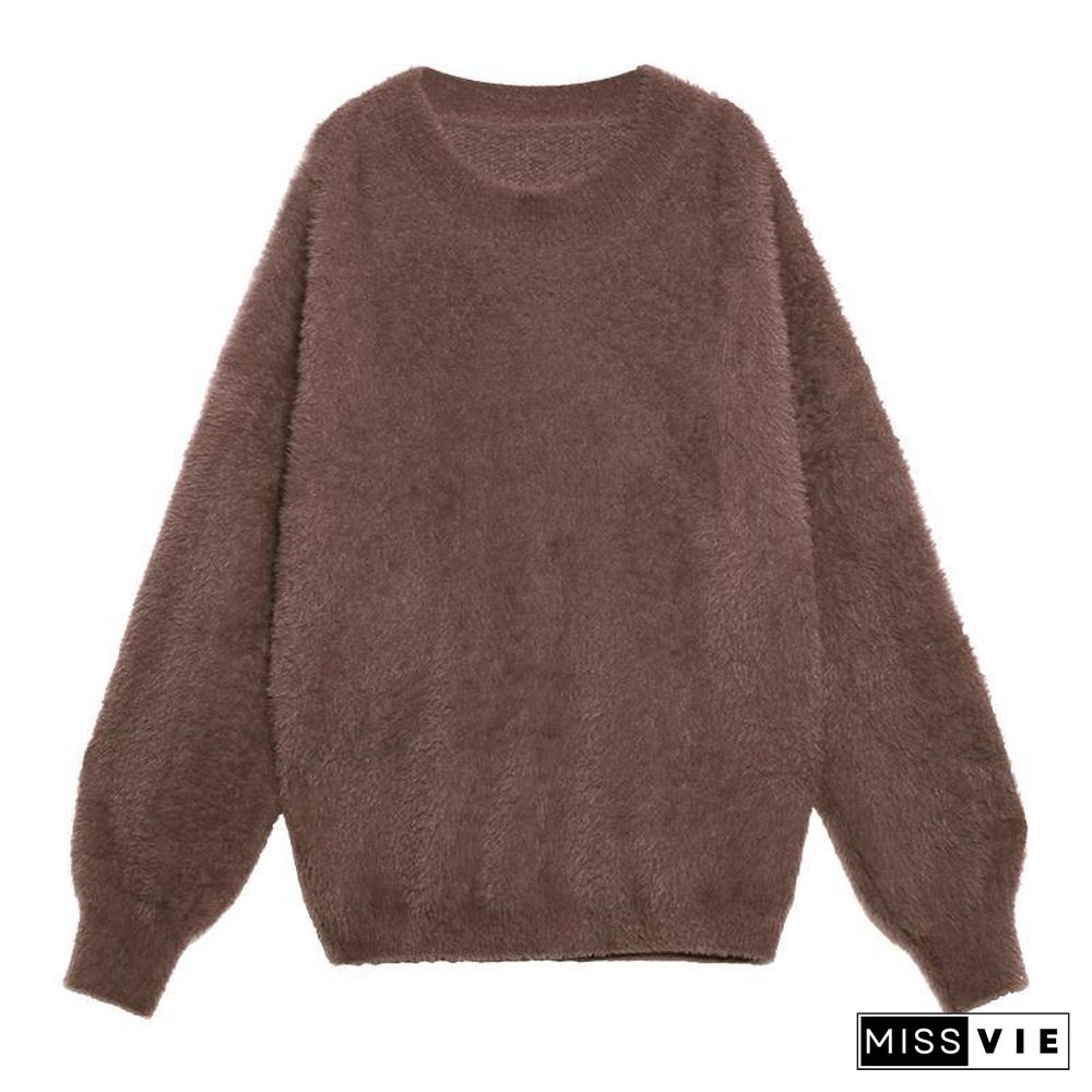 Comfy chocolate knit sweat tops trendy plus size o neck baggy clothes