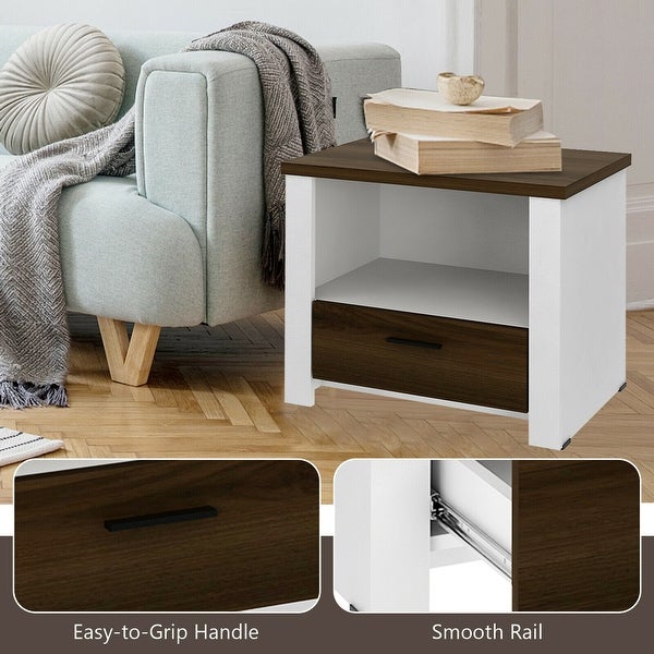 Accent Nightstand with Drawer and Open Shelf Sofa End Table