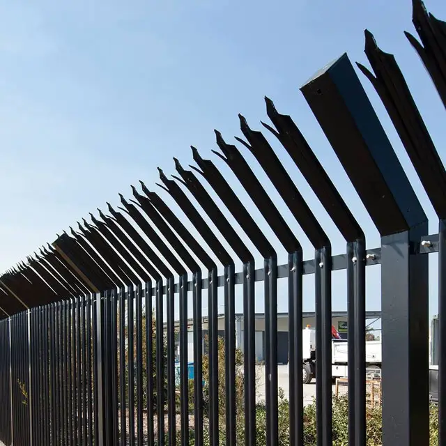 Factory direct supply 2100mm high sets in hot dip galvanised powder coated satin black steel palisade security fencing