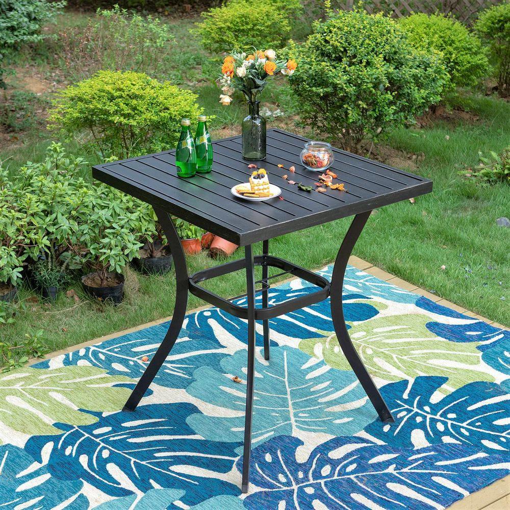 PHI VILLA 157 in Black Square Metal Patio Outdoor Bistro Table with Umbrella Hole