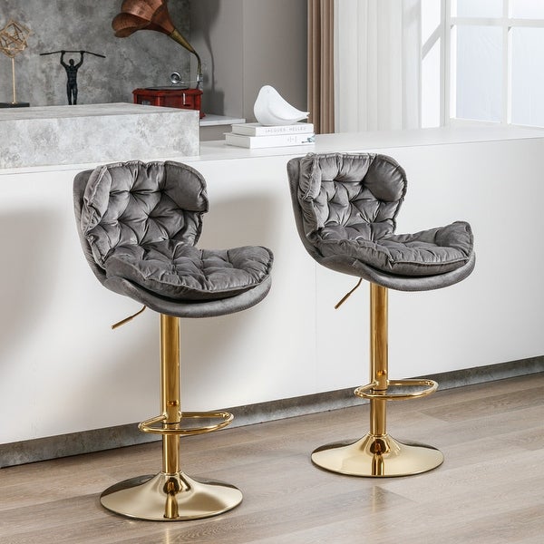 Velvet Counter Height Swivel Adjustable Bar Stools Set of 2