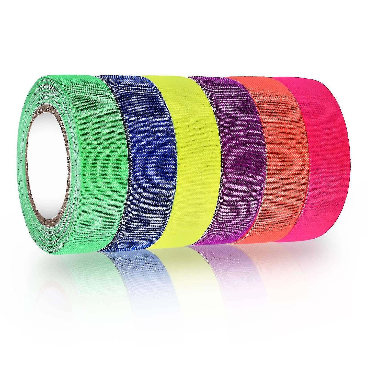 6 Rolls Uv Tape Blacklight Reactive Tapes， Adhesive Fluorescent Neon Tapes 6 Colors Glow In The Dark