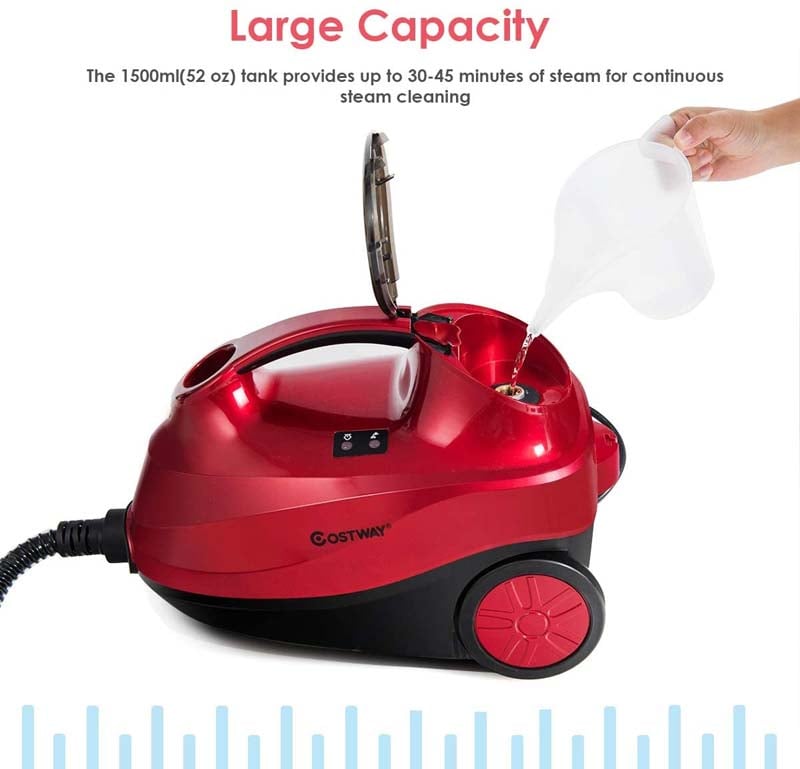 2000W Steam Cleaner, Multipurpose Household Steamer, Heavy Duty Rolling Cleaning Machine with 19 Accessories, 1.5L Water Tank