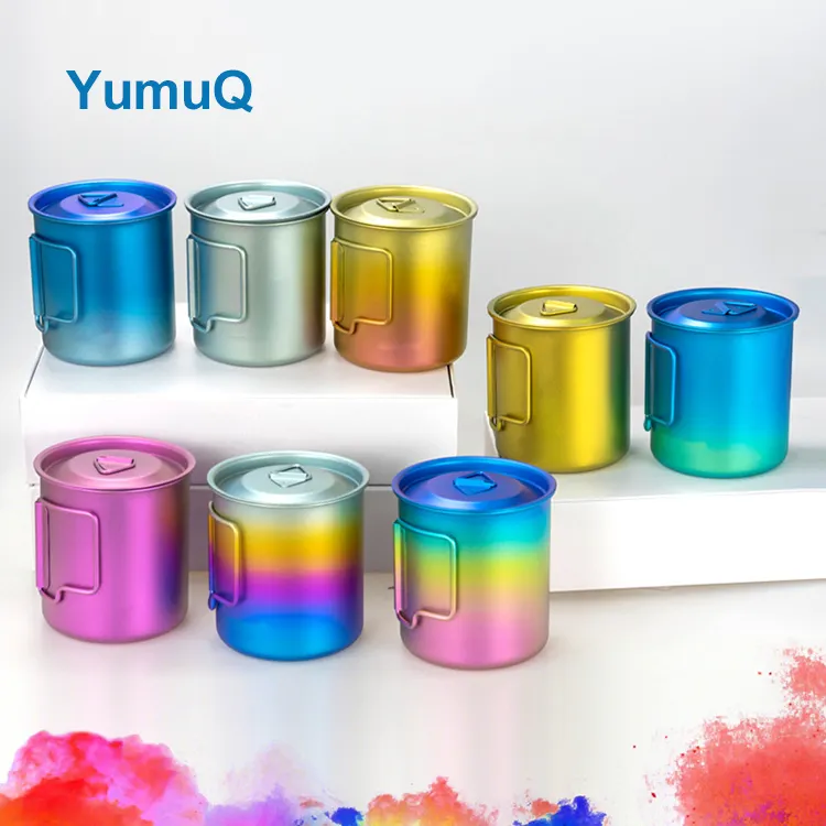 YumuQ 0.42L Rainbow Color Titanium Outdoor Camping Mug Cup Set For Hiking Travel Picnic