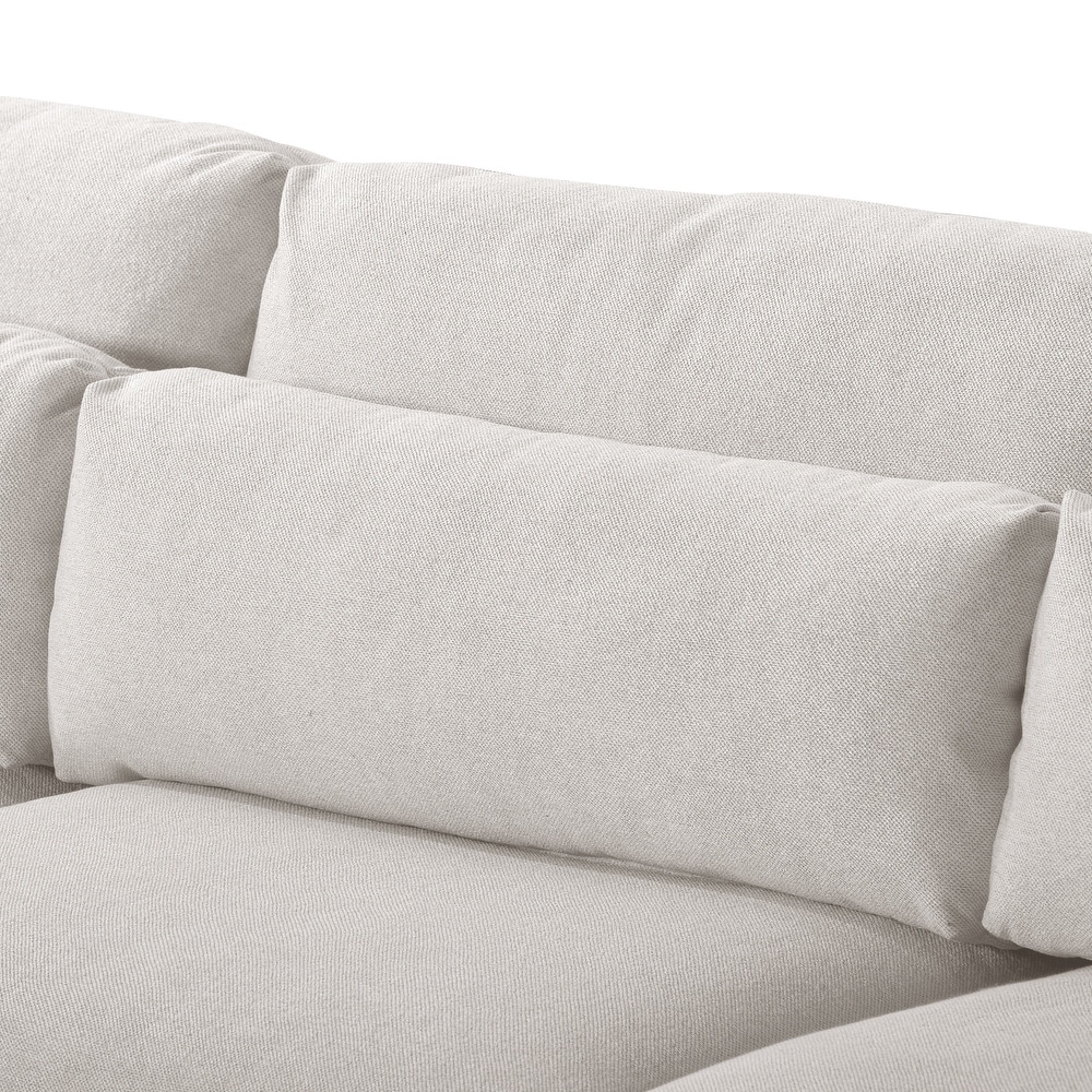 Stylish L Shaped Sofa with Ottoman   Comfortable Waist Pillows  Beige