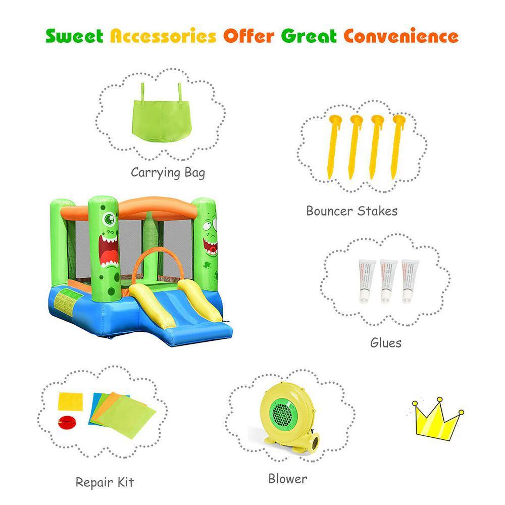 Costway Multi-Color Inflatable Bounce House Jumper Castle Kids Playhouse with Basketball Hoop and Slide OP70051