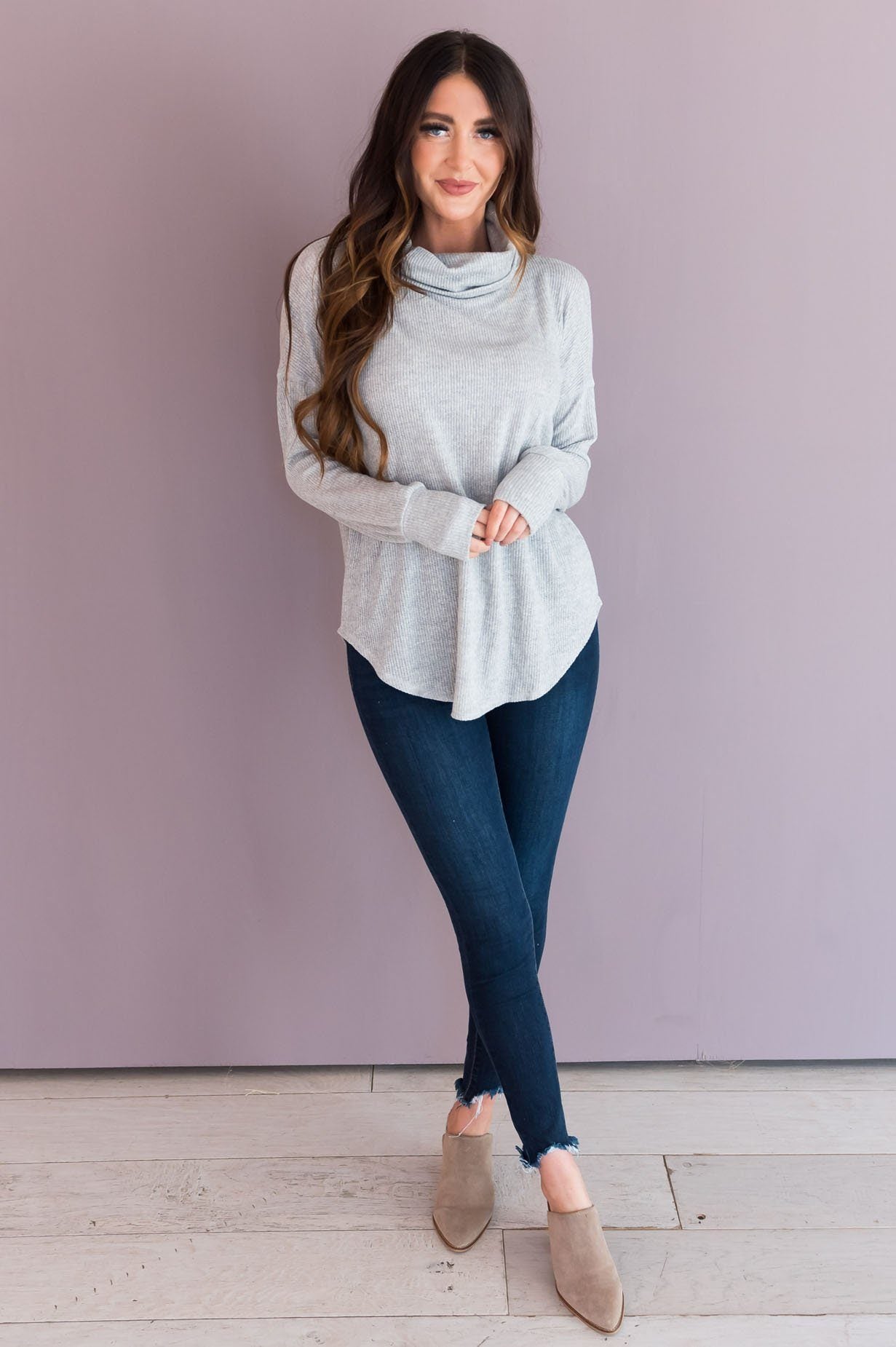 Simple Style Modest Cowl Neck Sweater