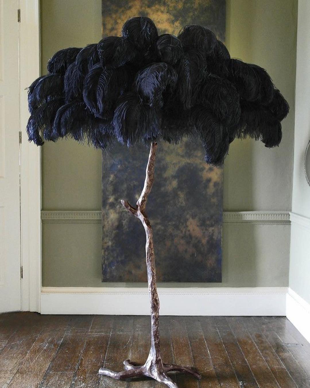 Ostrich Feather Brass Floor Lamp