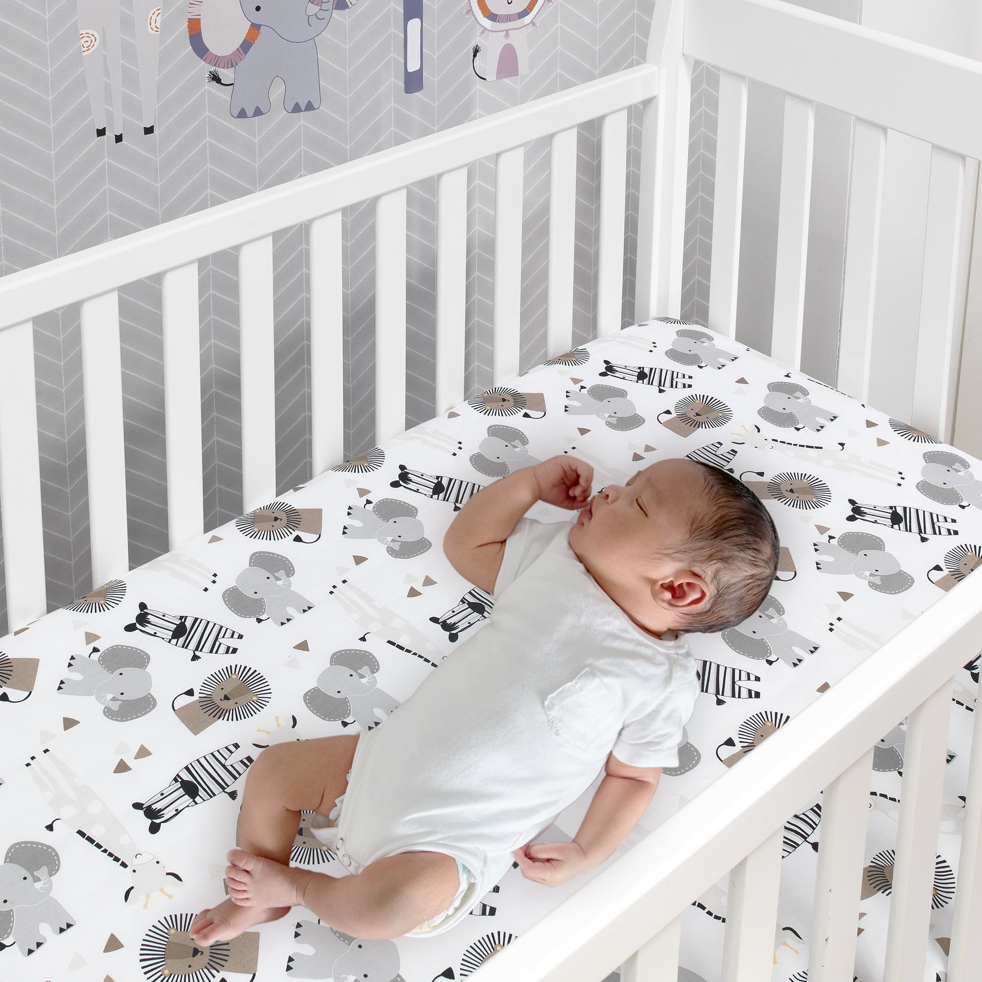 Lambs and Ivy Jungle Safari Gray/Tan/White Nursery 6-Piece Baby Crib Bedding Set