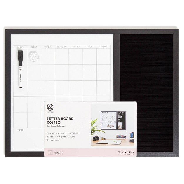 U Brands 17 x27 x27 x 23 x27 x27 Wood Frame Dry Erase Calendar And Letter Board Combo Black