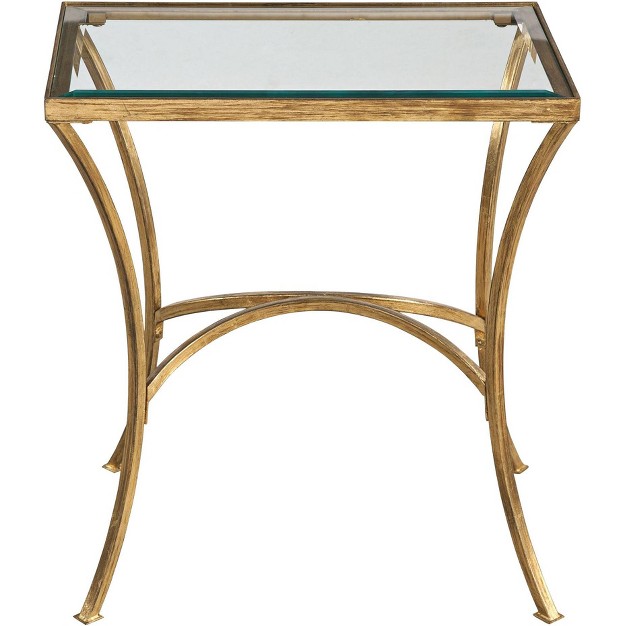 Uttermost Alayna 22 quot w Antiqued Gold Leaf Metal Rectangular End Table