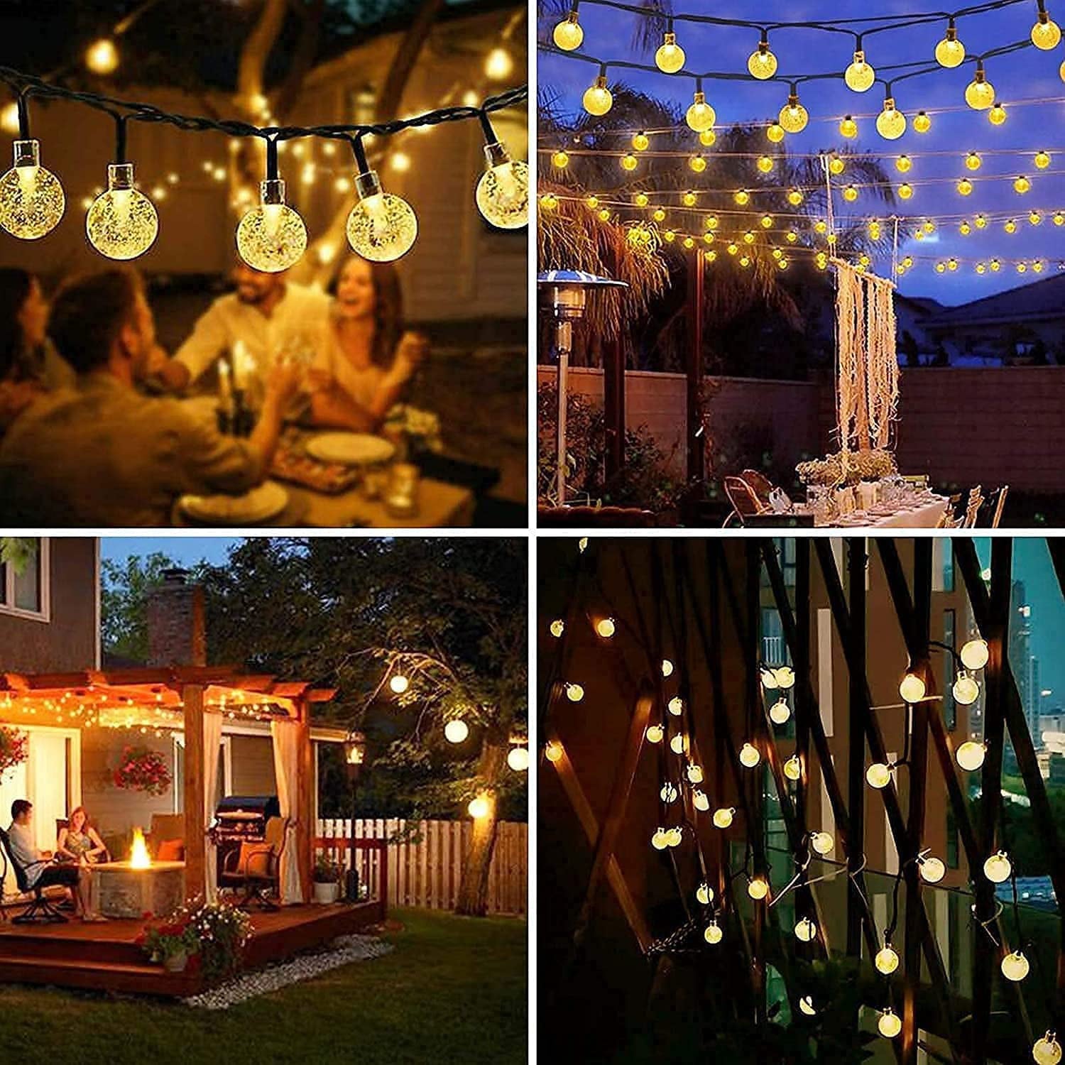 CoreLife 40FT 100 LED Crystal Globe Solar Powered String Lights Outdoor Waterproof indoor Decorative 8 Modes Patio Party - Warm White