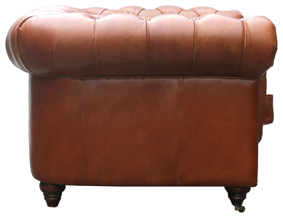 Pasargad Home Chester Bay Contemporary Leather Tufted Chair in Brown/Bronze   Traditional   Armchairs And Accent Chairs   by Pasargad Home  Houzz