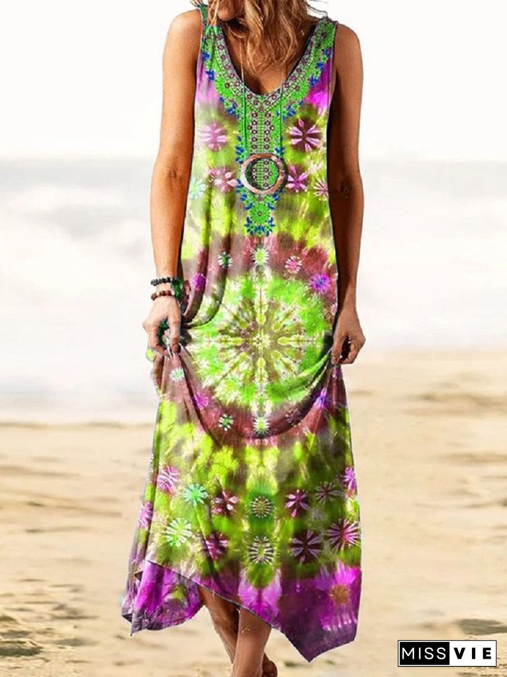 Wind-loose Printed Vest and Long Skirt