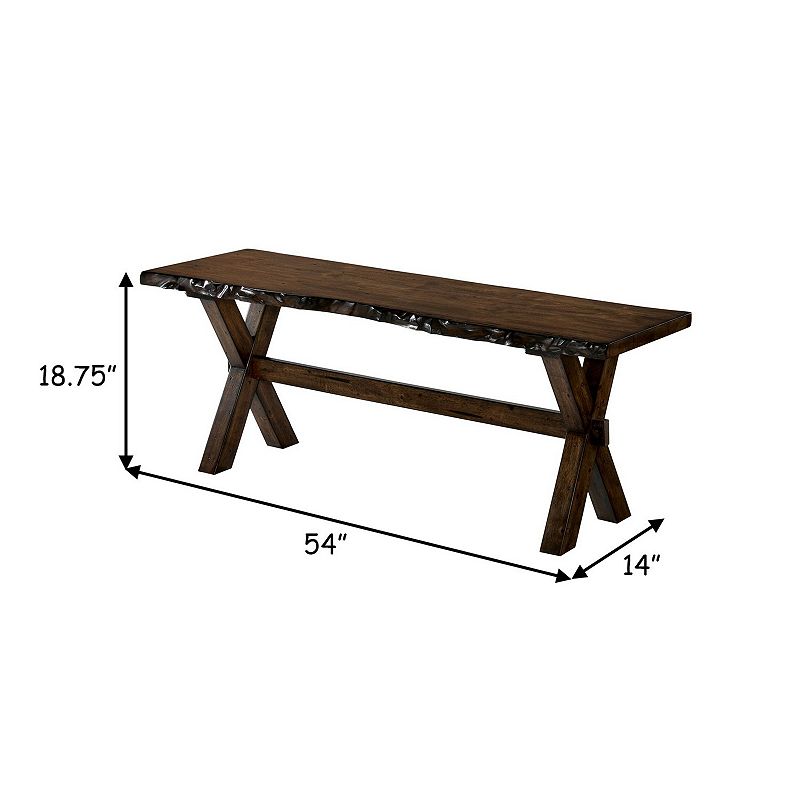 Transitional Style Solid Wood Bench with Trestle Base and Cross Legs ， Brown