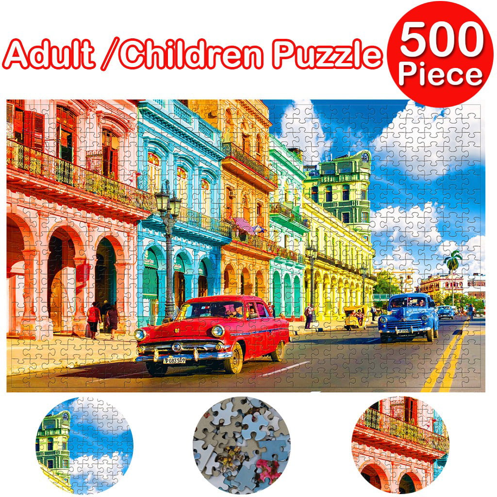 Oxodoi Deals Clearance 500 Piece Large Jigsaw Puzzle for Adults Kids - 500 pc Dream Landscape Jigsaw Puzzle Game Interesting Toys - Hand Made Puzzles Personalized Gift (Street Car)