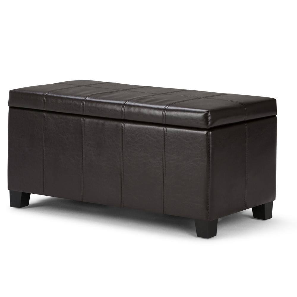 Simpli Home Dover 36 in. Wide Contemporary Rectangle Storage Ottoman Bench in Tanners Brown Vegan Faux LeatherBedroom Bench 3AXC-OTT223