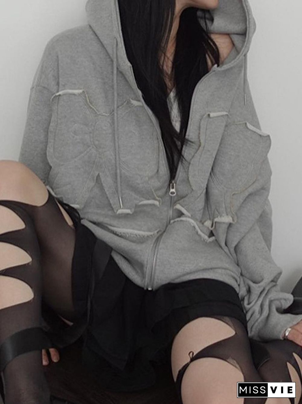 Bow Patch Embroidery Oversized Hoodie