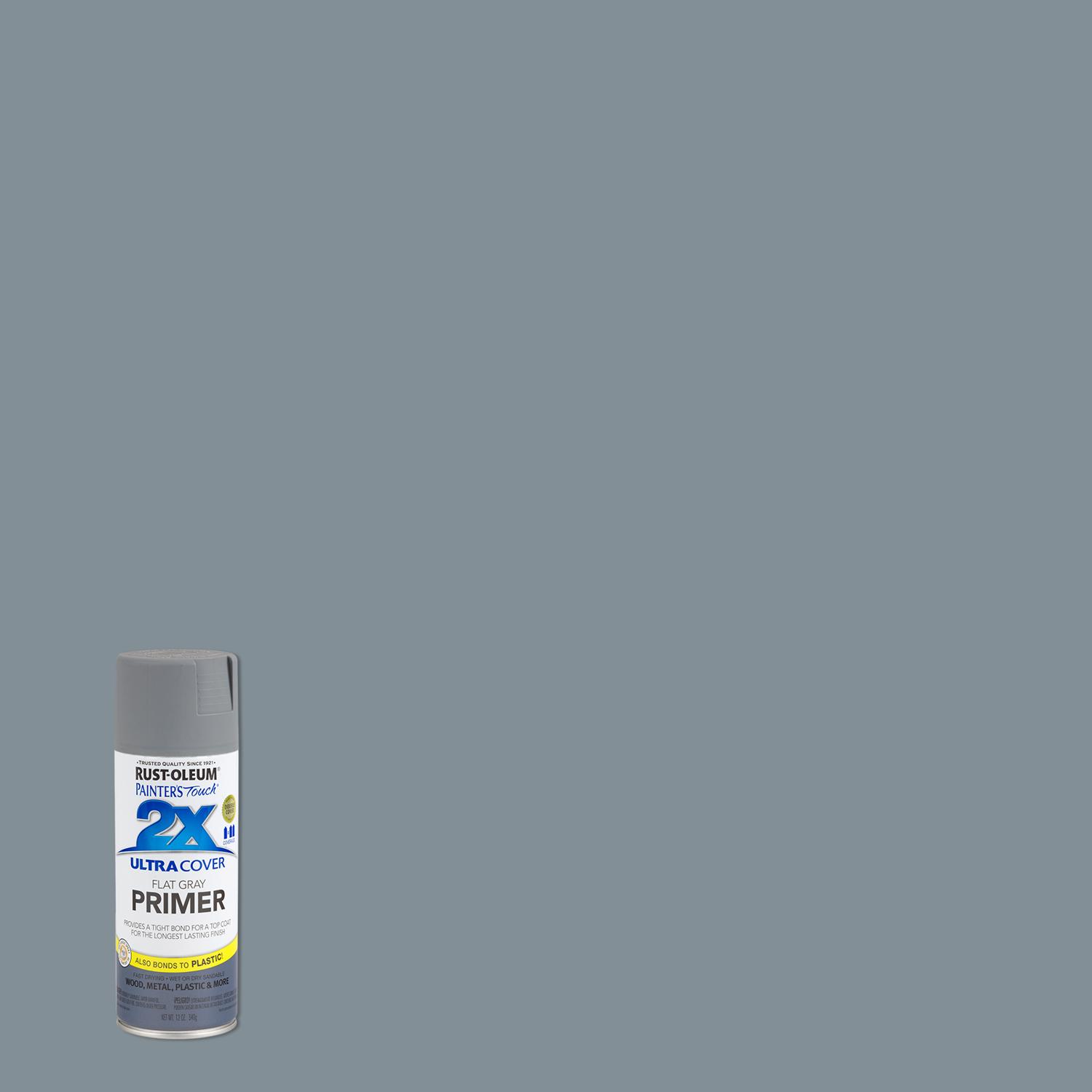 Rust-Oleum Painter\u0027s Touch 2X Ultra Cover Flat Gray Paint+Primer Spray Paint 12 oz