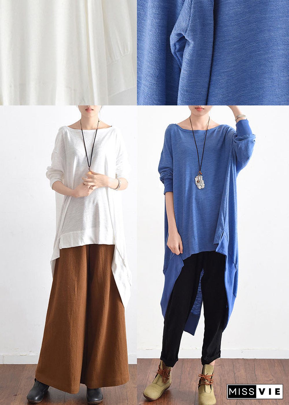 autumn blue low high silk blouses oversized cotton blouses stylish tops