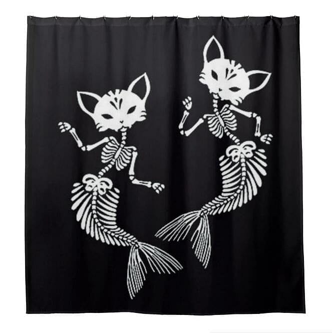 Skeletons of Cats Mermaid Gothic Skull Shower Curtains