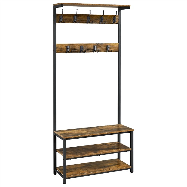 H Industrial Hall Tree 3 in 1 Entryway Coat Rack With Top Board amp Bench amp Shoe Storage Rustic Brown