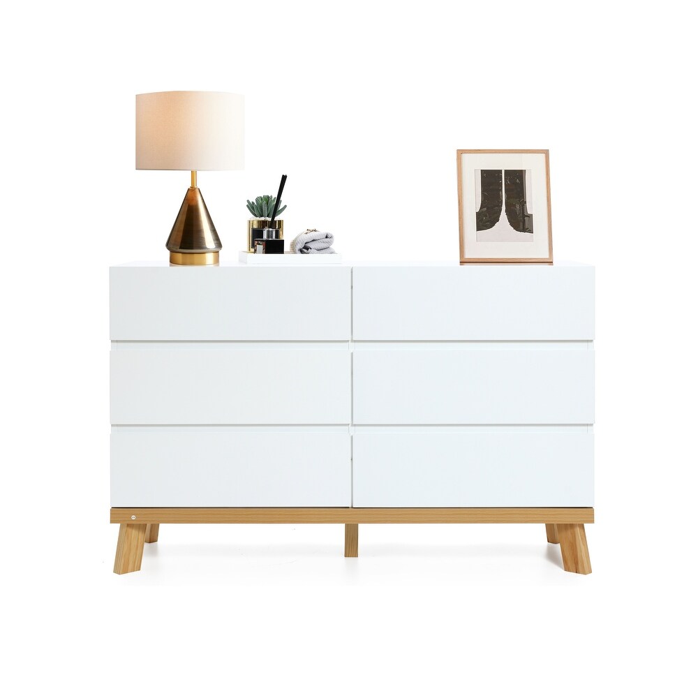 Modern White Wood 6 Drawer Dresser