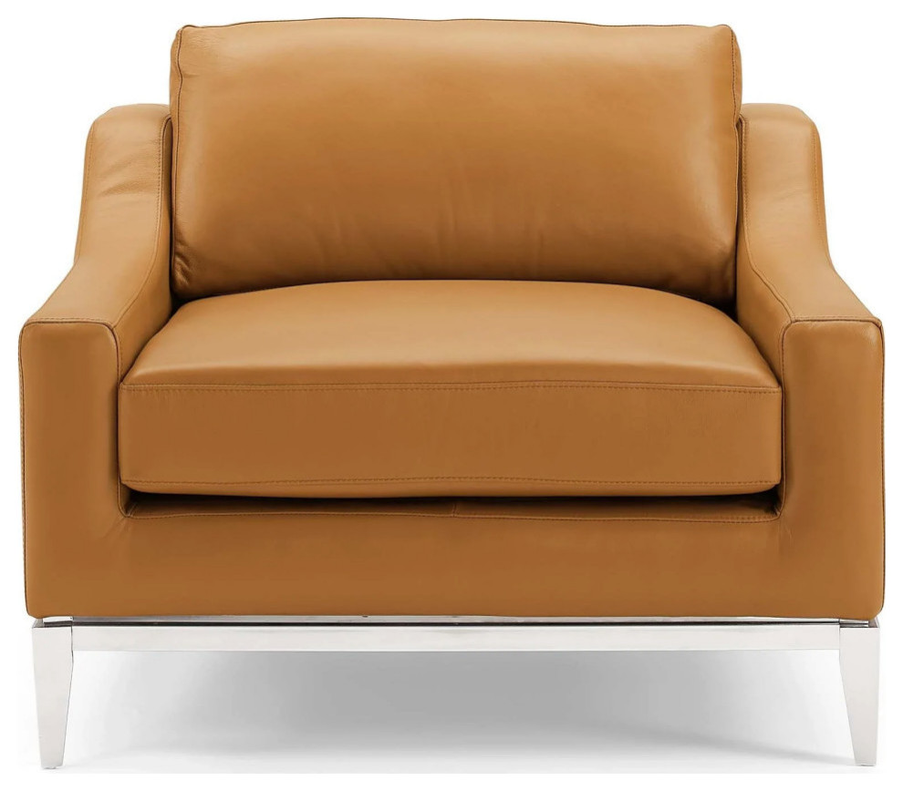 Milo Tan Stainless Steel Base Leather Armchair   Contemporary   Armchairs And Accent Chairs   by Peachtree Fine Furniture  Houzz