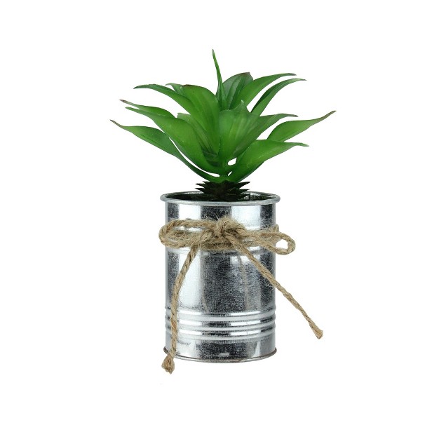 Tropical Artificial Foliage In Tin Planter - Green/silver