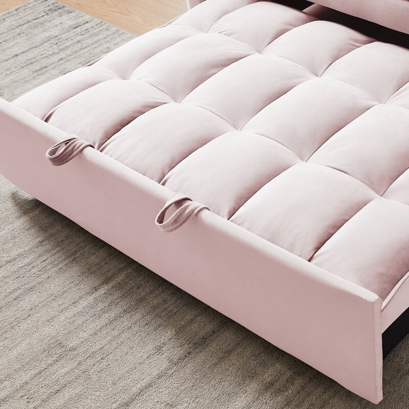 3 in 1 Convertible Sleeper Sofa with Pullout Bed  Pink