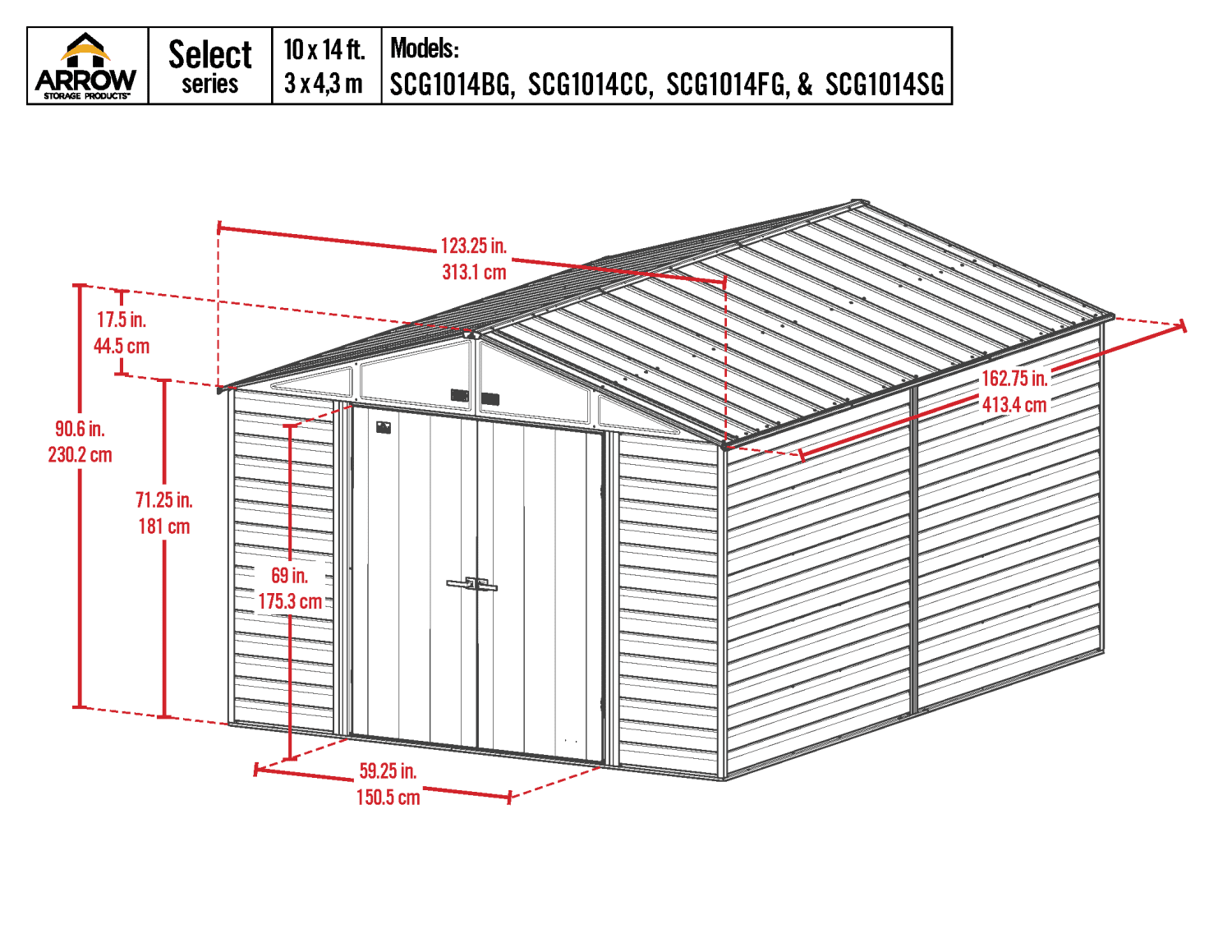 Arrow Select Steel Storage Shed, 10x14, Flute Grey