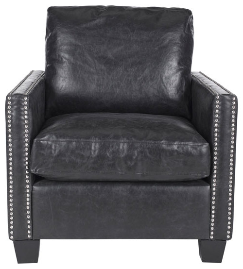 Ricky Leather Club Chair Silver Nail Heads Antique Black   Transitional   Armchairs And Accent Chairs   by Peachtree Fine Furniture  Houzz