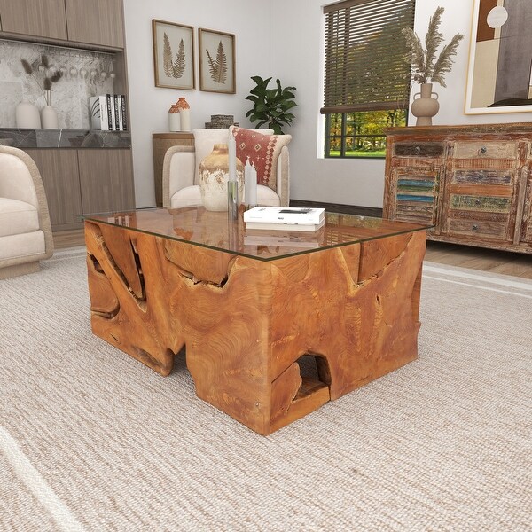 Brown Teak Rustic Coffee Table 18 x 40 x 28 - 40 x 28 x 18