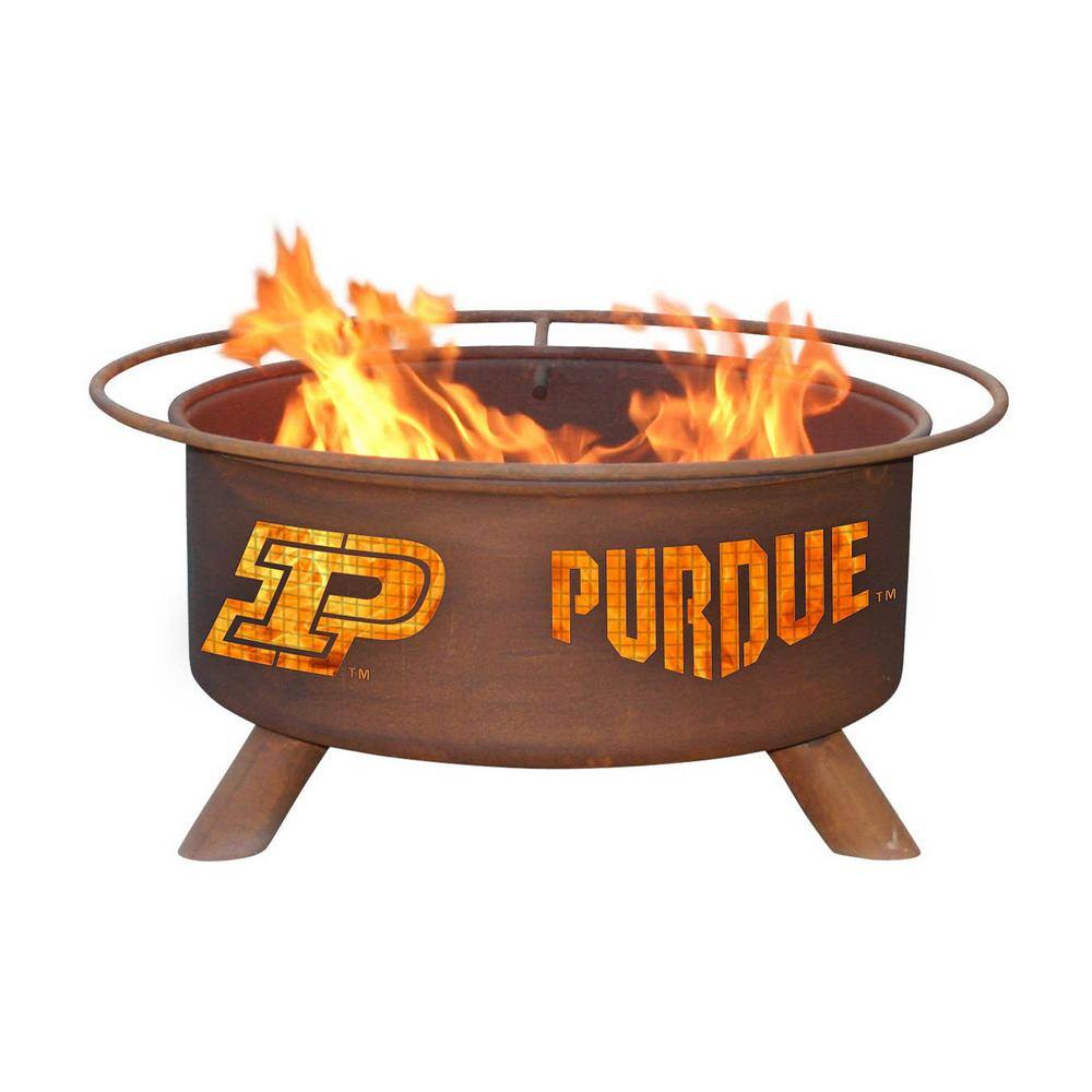 Purdue 29 in. x 18 in. Round Steel Wood Burning Fire Pit in Rust with Grill Poker Spark Screen and Cover F229